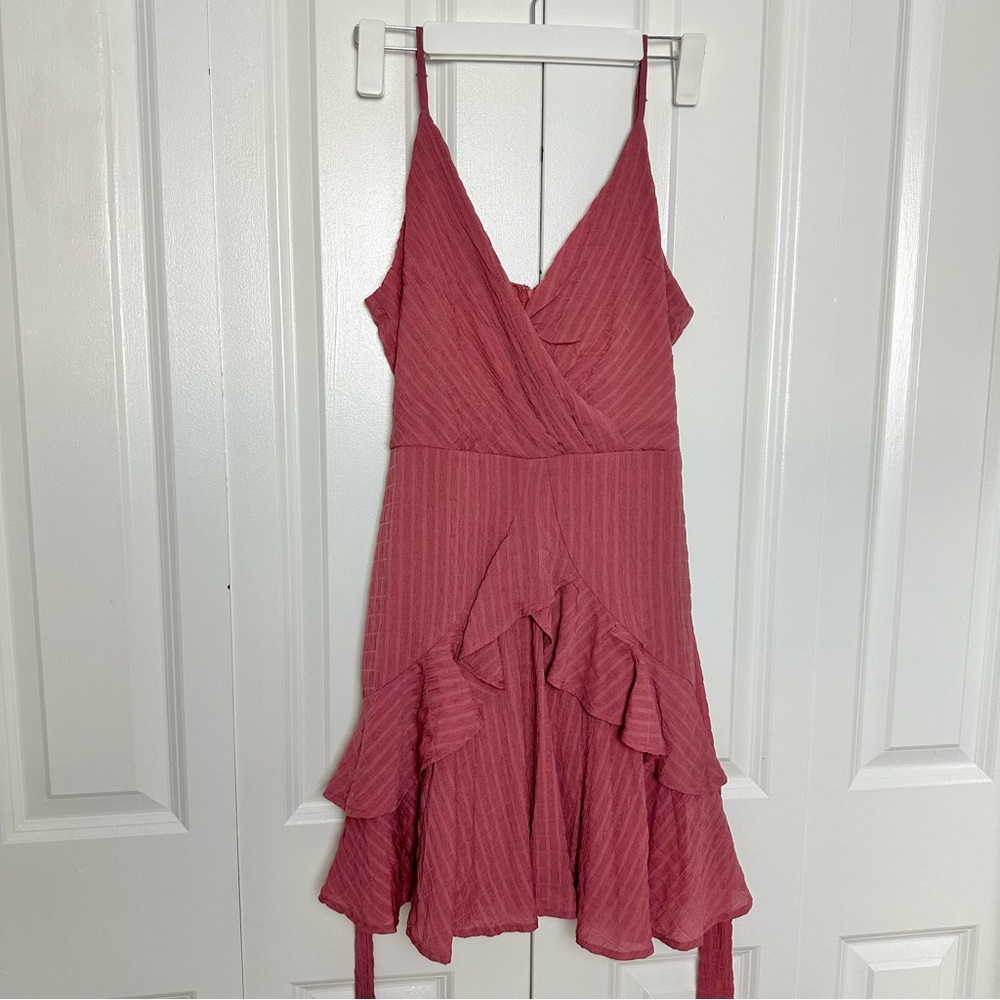 Trixxi Juniors Women's Pink Ruffled Mini Fit & Flare Dress Size Medium